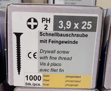 Reisser Schnellbauschrauben 3,9 x 25 mm Feingewinde PH 2 (VE 1000)